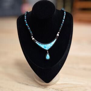 Jay King Mine Finds Sterling Silver Onyx Turquoise Bead Drop Necklace